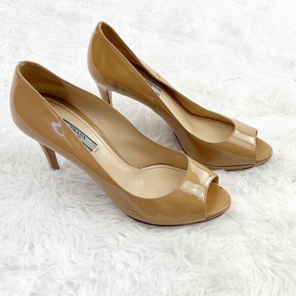 Prada Patent Leather Peep Toe Stiletto Heel Pumps - Picture 1 of 10